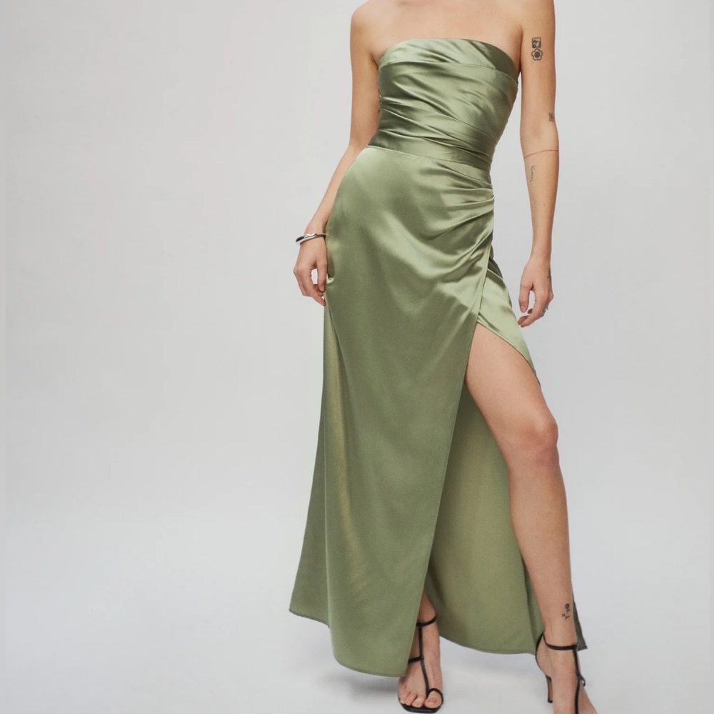 Reformation Dress Barrow Silk Maxi Gown Green Artichoke Sz 8 - Picture 12 of 15